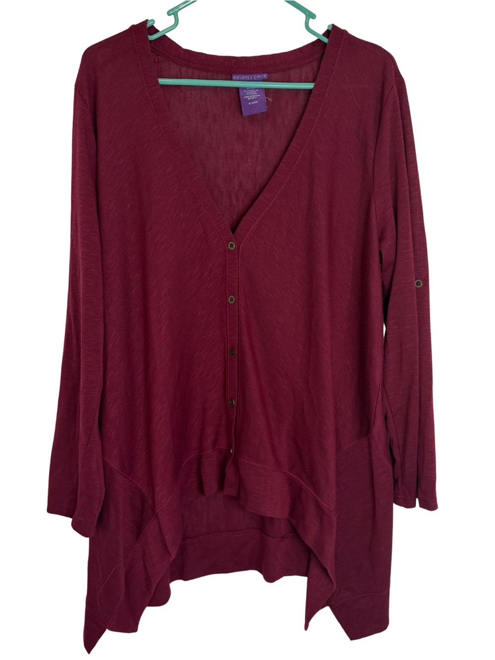 3/$20 Beverly Drive Deep Wine Button Down V-Neck Lightweight Cardigan